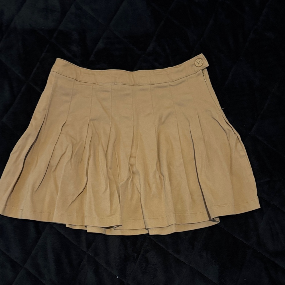 Tan Pleated Mini Skirt